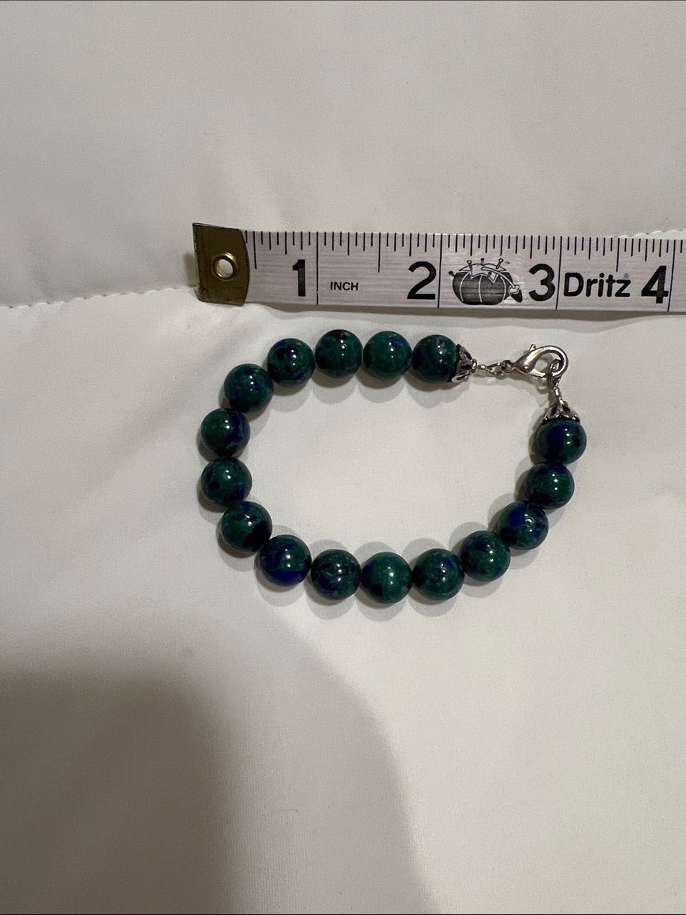 Beaded Green-Blue Stone Bracelet with Silver Clasp